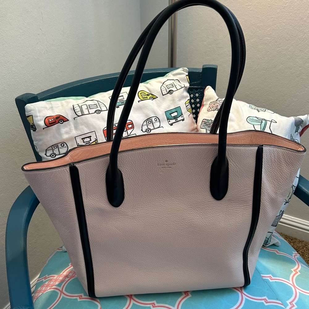 Kate Spade Blush and Black Leather Tote Bag NEW